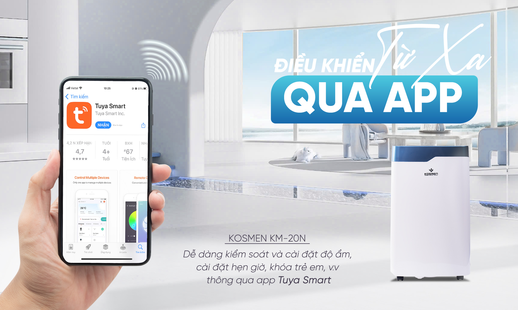  Dễ dàng điều khiển máy hút ẩm Kosmen KM-20N từ xa nhờ tính năng kết nối wifi 